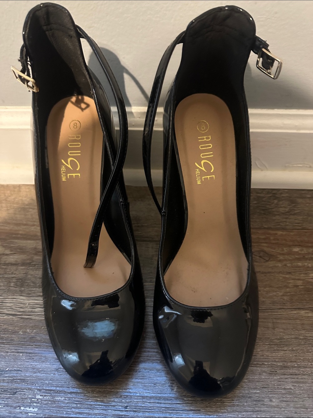 Rouge Helium Black Patent Ankle-Strap Pumps